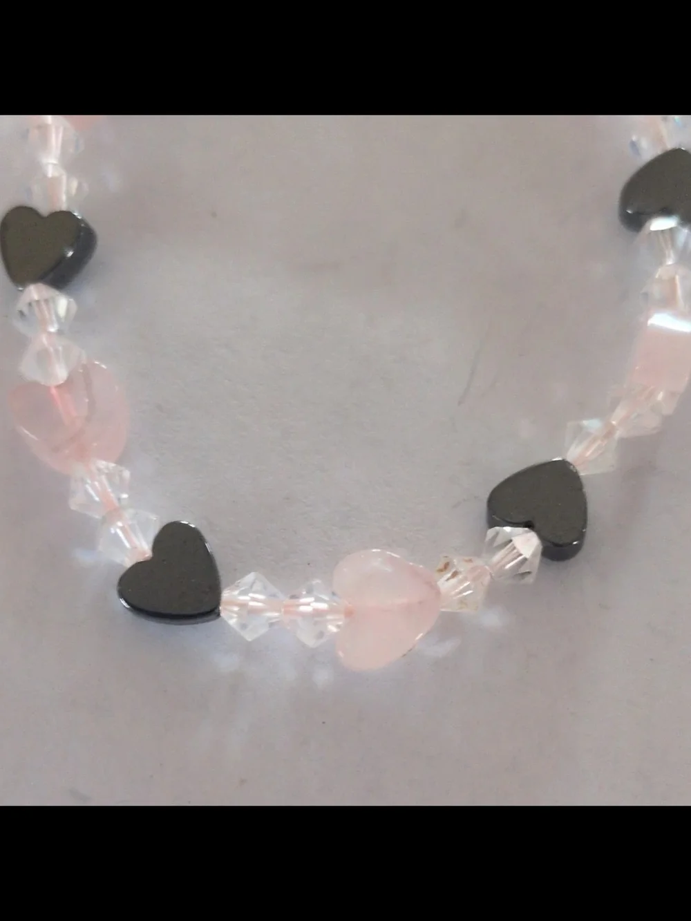 Pink Heart Beaded Bracelet with Hematite Accents